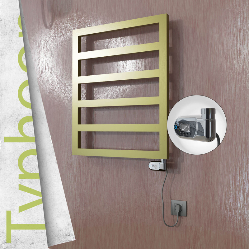 Typhoon Sèche-serviettes Électrique en Inox 600x1160 Doré Satiné (Thesis Thermostat) 300W 