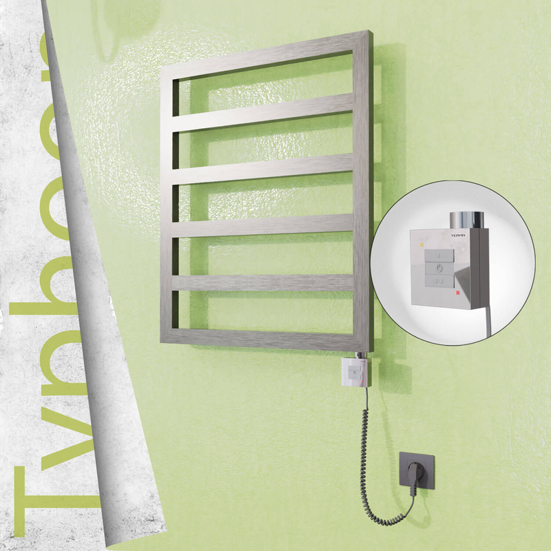 Typhoon Sèche-serviettes Électrique en Inox 600x1160 Poli Satiné (KTX1 Thermostat) 300W Câble Spiralé 
