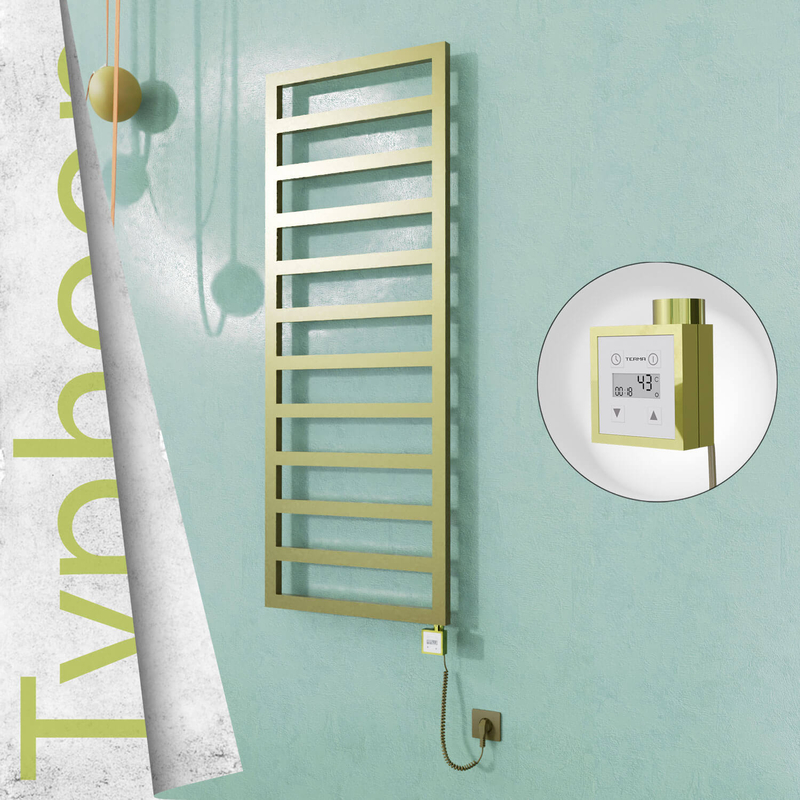 Typhoon Sèche-serviettes Électrique en Inox 600x1580 Doré Satiné (KTX3 Thermostat) 600W Câble Spiralé 