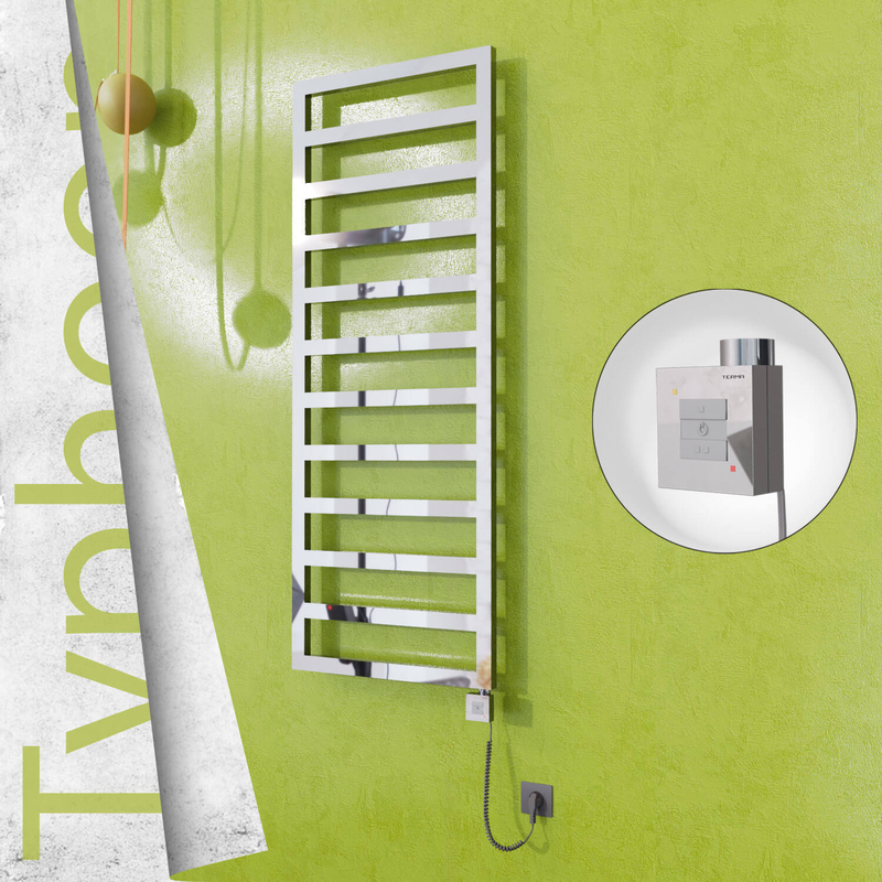 Typhoon Sèche-serviettes Électrique en Inox 600x1580 Poli Miroir (KTX1 Thermostat) 600W Câble Spiralé 