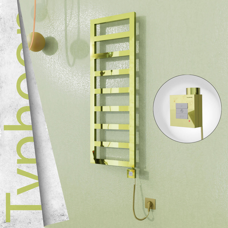 Typhoon Sèche-serviettes Électrique en Inox 600x740 Doré (KTX1 Thermostat) 300W Câble Spiralé 
