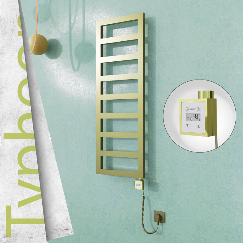 Typhoon Sèche-serviettes Électrique en Inox 600x740 Doré Satiné (KTX3 Thermostat) 300W Câble Spiralé 