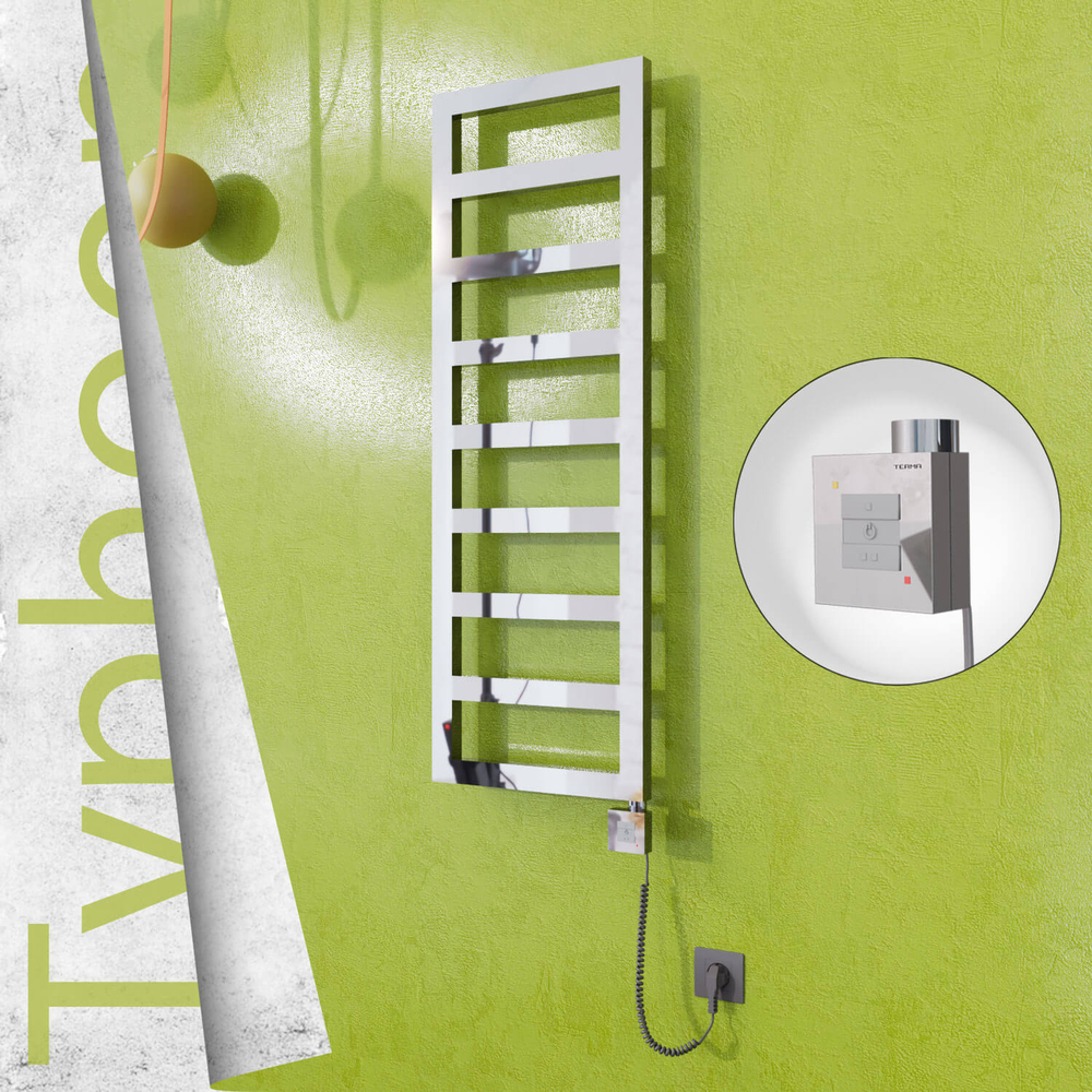 Typhoon Sèche-serviettes Électrique en Inox 600x740 Poli Miroir (KTX1 Thermostat) 300W Câble Spiralé - 1