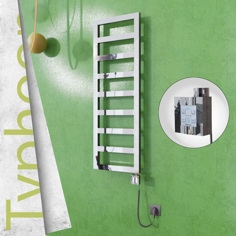 Typhoon Sèche-serviettes Électrique en Inox 600x740 Poli Miroir (KTX4 Thermostat) 300W Câble Spiralé - 1