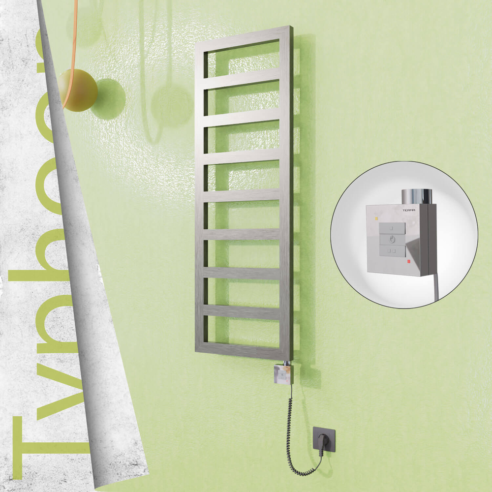 Typhoon Sèche-serviettes Électrique en Inox 600x740 Poli Satiné (KTX1 Thermostat) 300W Câble Spiralé - 1