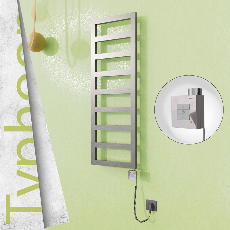 Typhoon Sèche-serviettes Électrique en Inox 600x740 Poli Satiné (KTX1 Thermostat) 300W Câble Spiralé 
