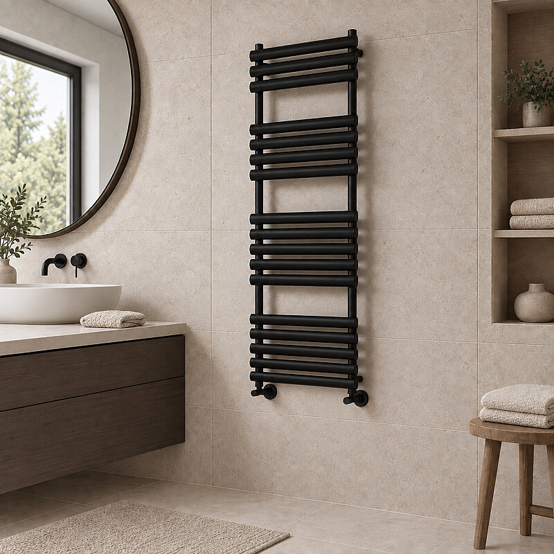 Volga Decorative Towel Rail 600x1600 Black