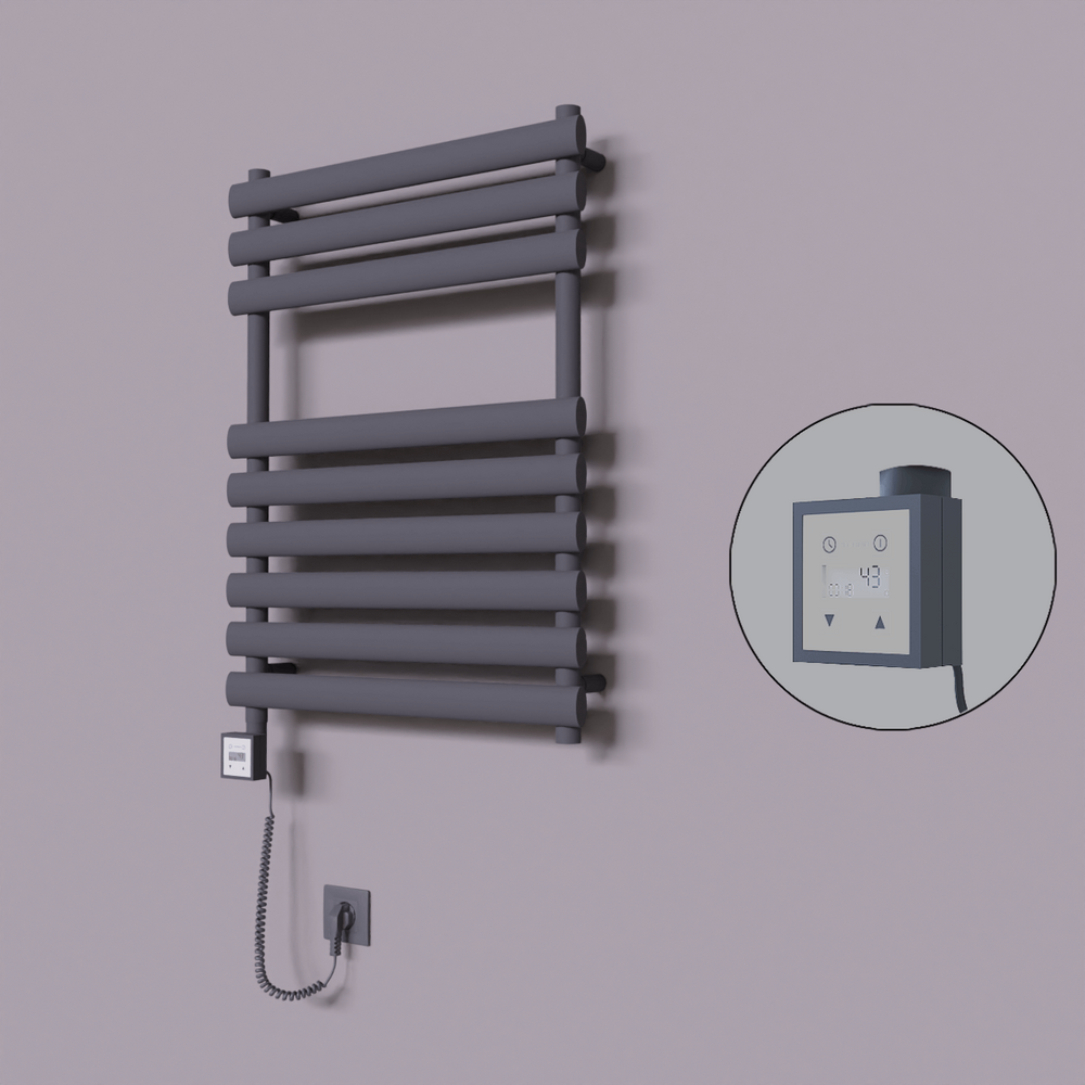 Volga Dekoratif Elektrikli Havlupan 600x800 Koyu Antrasit (KTX3 Termostat) 600W Spiral Kablolu - 1