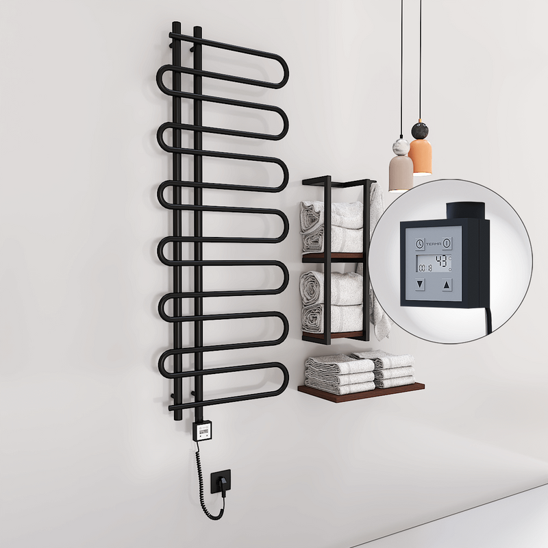 Zante Electric Towel Warmer 600x1400 Matte Black Ktx3 300 W (Spiral Cable)